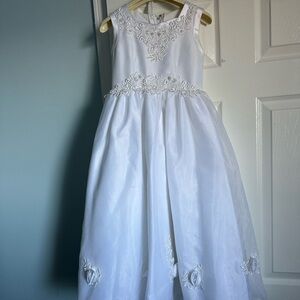 First Communion little girls dress with crown/ veil  in bag